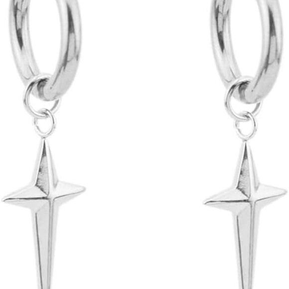 Stainless Steel Punk Cross Star Dangle Earrings for Men Women, Hypoallergenic, L - Picture 1 of 6